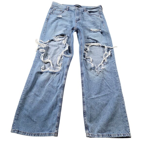 Aéropostale Denim - Aeropostale Jeans Womens 14 High Rise Baggy Denim Distressed Medium Wash